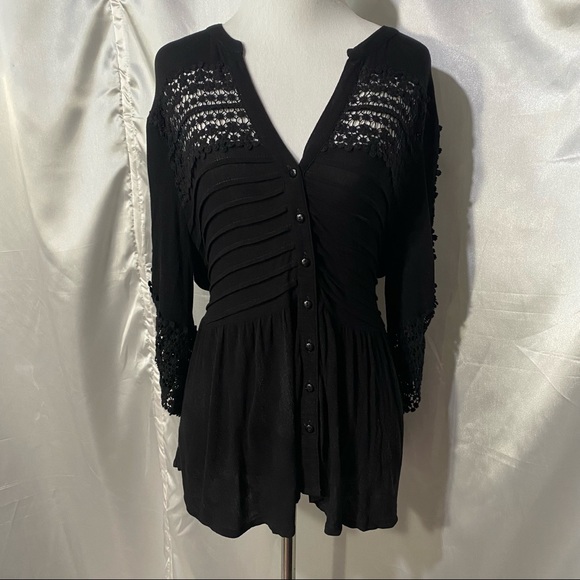 American Rag Tops - American Rag Black Button Up Lace Top